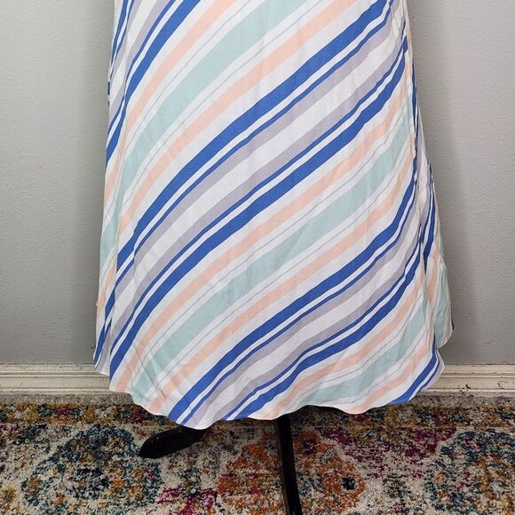 LOFT Blue & White Diagonal Stripe A Line Midi Skirt Size 6 - Picture 5 of 10